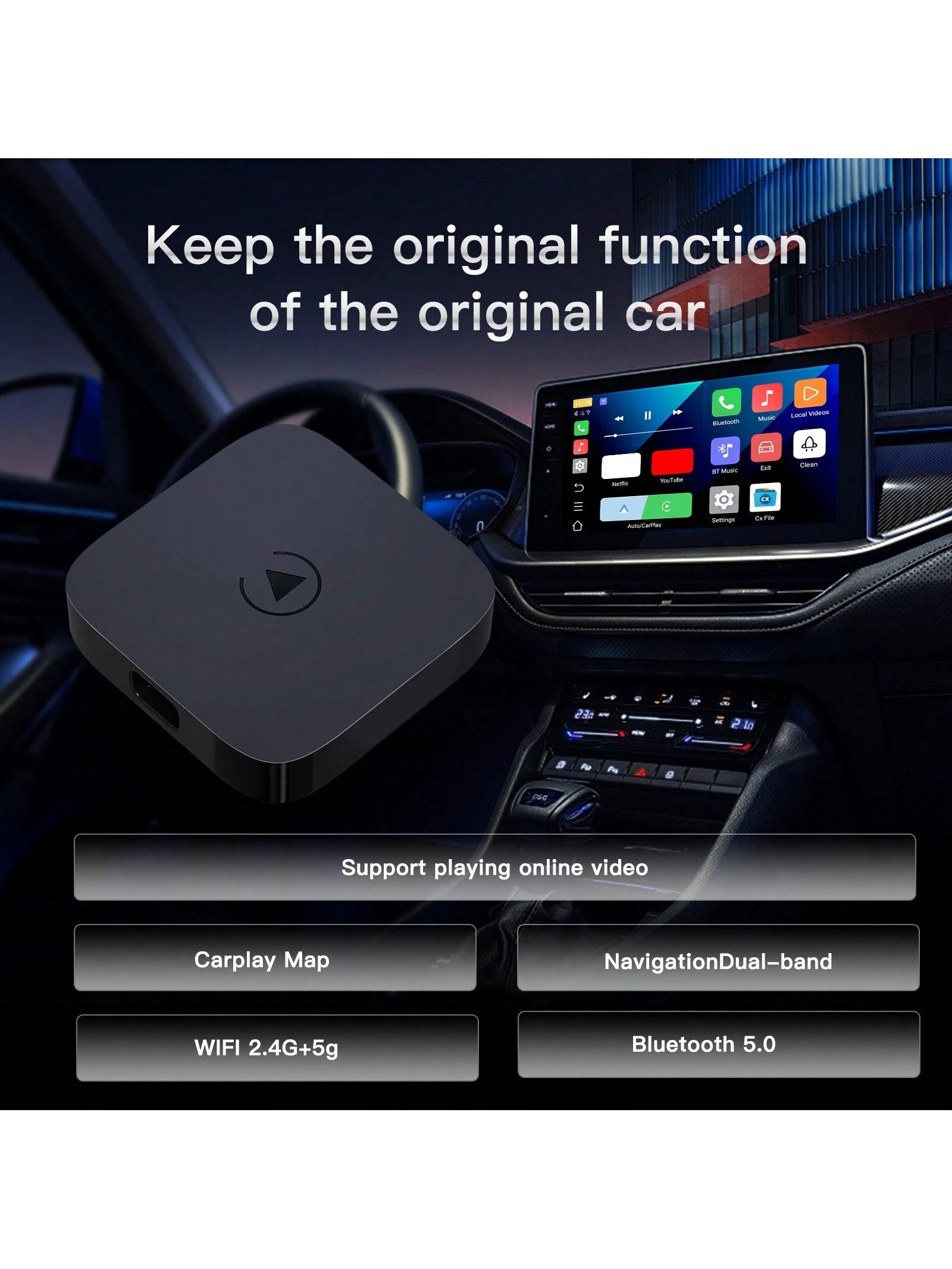 CARABC Wireless CarPlay & Android Auto Adapter With Android 12.0- Gift For Christmas, Magic Box 2.0 Built-In Dual WiFi Support Simultaneous Use Of CarPlay And Netfllx/Y0uTube/Tikt0k