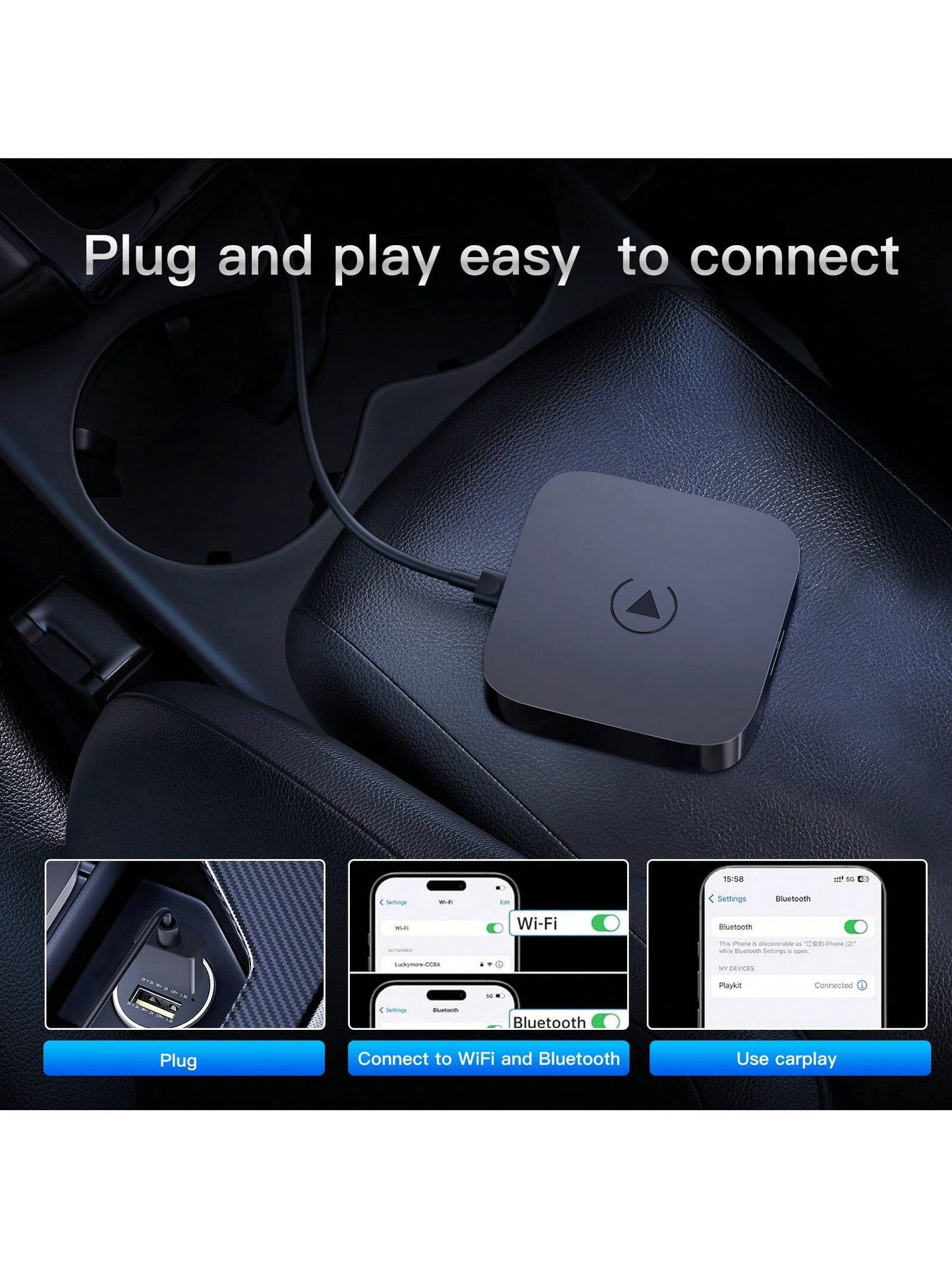 CARABC Wireless CarPlay & Android Auto Adapter With Android 12.0- Gift For Christmas, Magic Box 2.0 Built-In Dual WiFi Support Simultaneous Use Of CarPlay And Netfllx/Y0uTube/Tikt0k