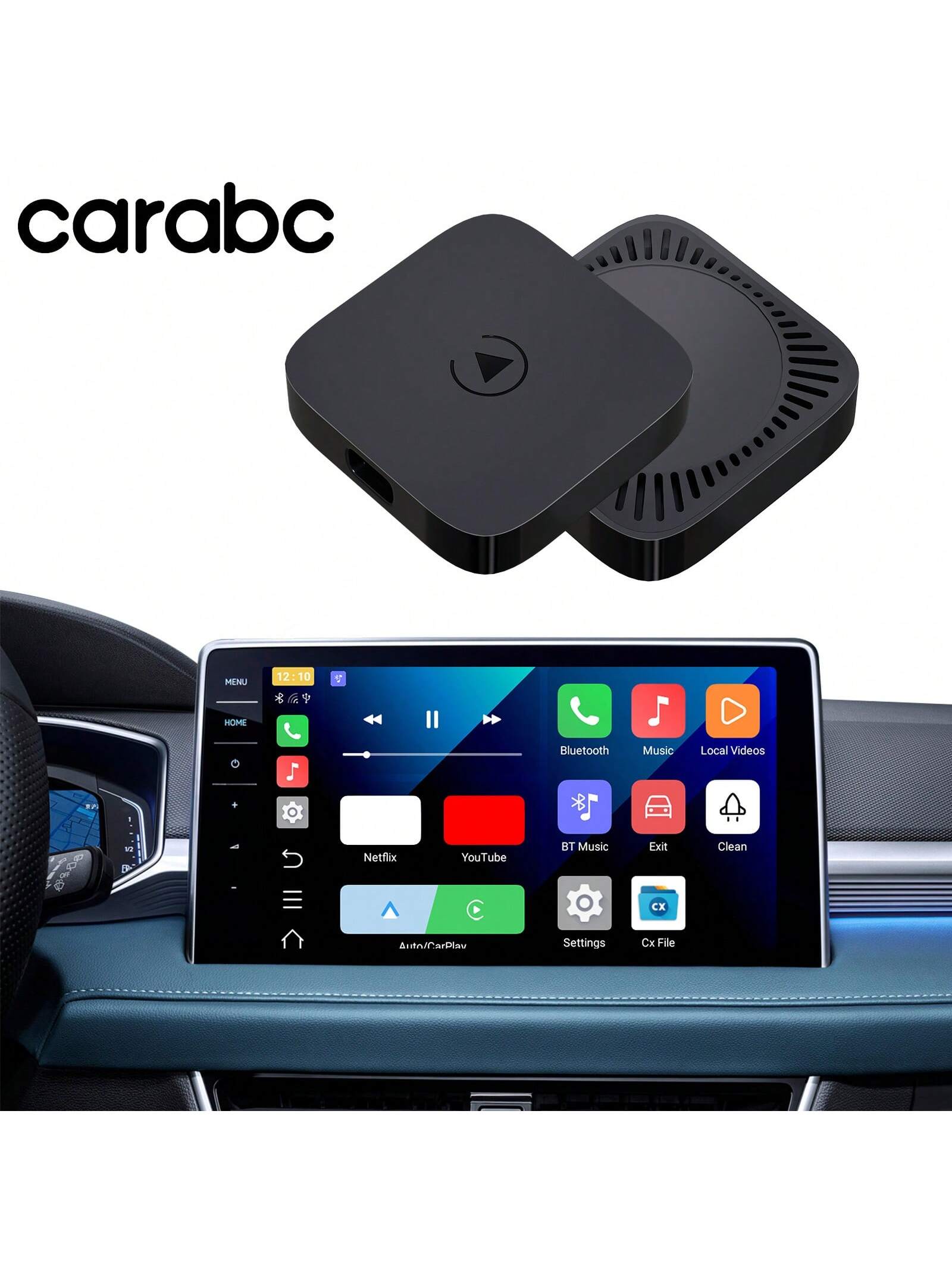 CARABC Wireless CarPlay & Android Auto Adapter With Android 12.0- Gift For Christmas, Magic Box 2.0 Built-In Dual WiFi Support Simultaneous Use Of CarPlay And Netfllx/Y0uTube/Tikt0k