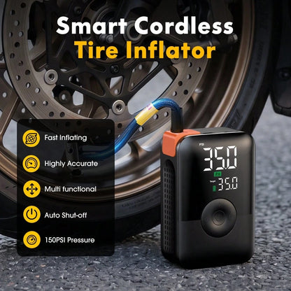 CARSUN Portable Wireless Color Screen Digital Tire Pressure Inflator, 150PSI, With LED Lighting, 22 Cylinder High Power Air Pump, Wireless Tire Inflator, Suitable For Cars, Motorcycles, Bicycles, Blac