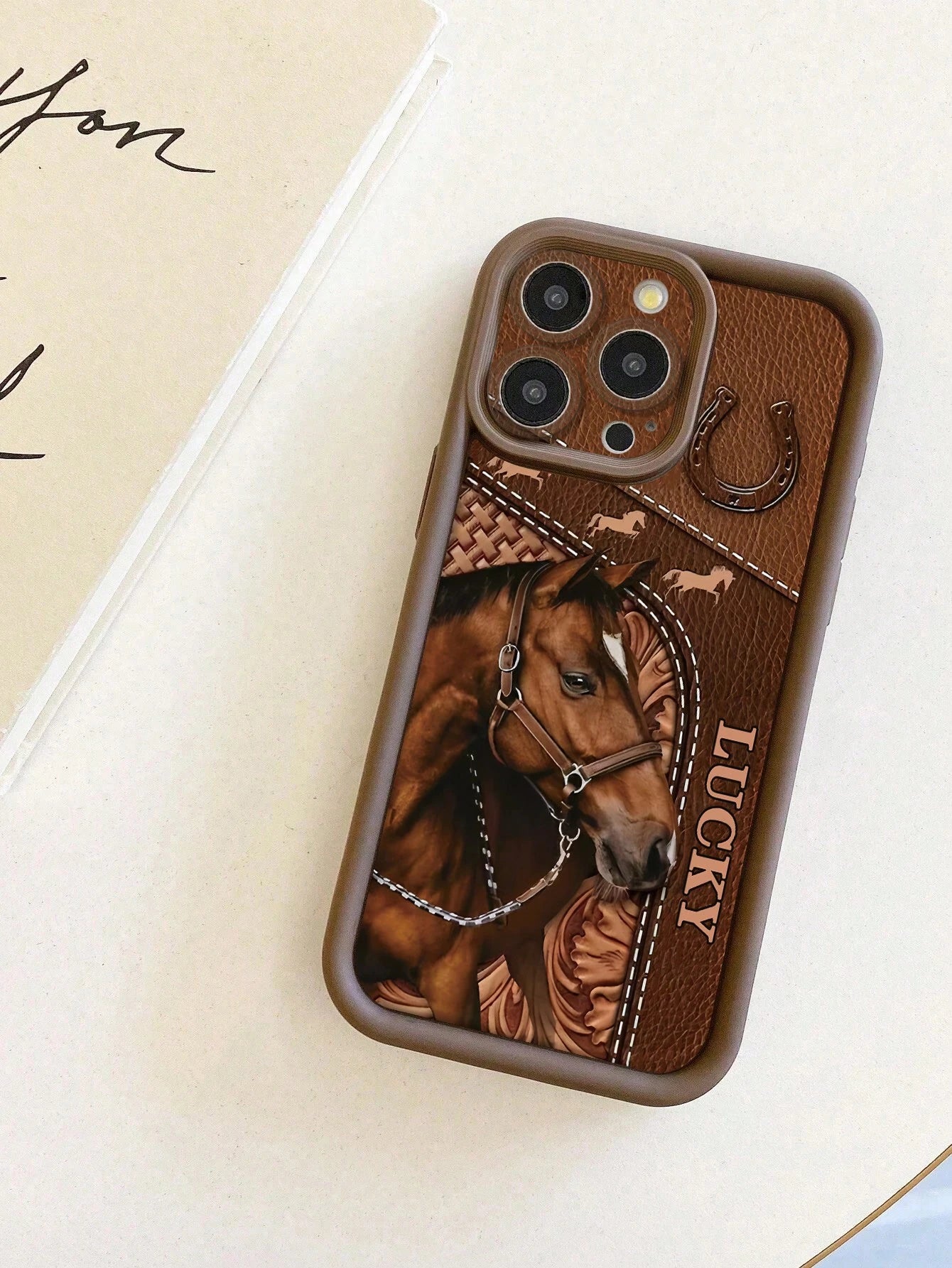 Cartoon Horse Painted Groove Black Thick Precision Hole Minimalist Shockproof Thick Phone Protective Case, Printed Suitable For IPhone 17/17 Pro Max/ 16/16 Pro/16 Pro Max/ 16 Plus, 15 XR/7/8, 15 Pro M