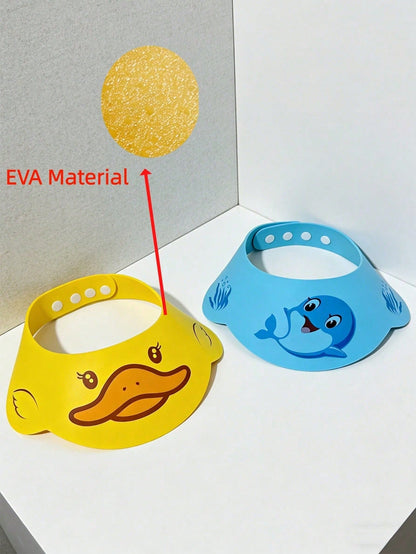 Cartoon Waterproof Shower Cap, Baby Shampoo Bath Cap, Portable Shower Cap, Sun Hat, Cute Duck And Dolphin Pattern- High Quality Ear Protection