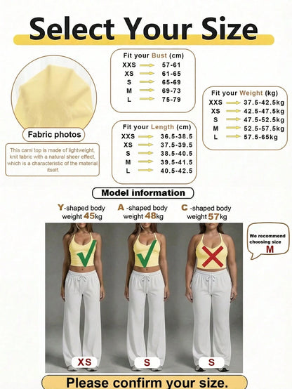 Casual Sexy Versatile Ribbed Spaghetti Strap Camisole, Spring/Summer Yellow