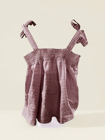 Casual Solid Color Plaid Camisole Top, Versatile For Picnic, Travel, Beach, Relaxed Fit Summer, For Women