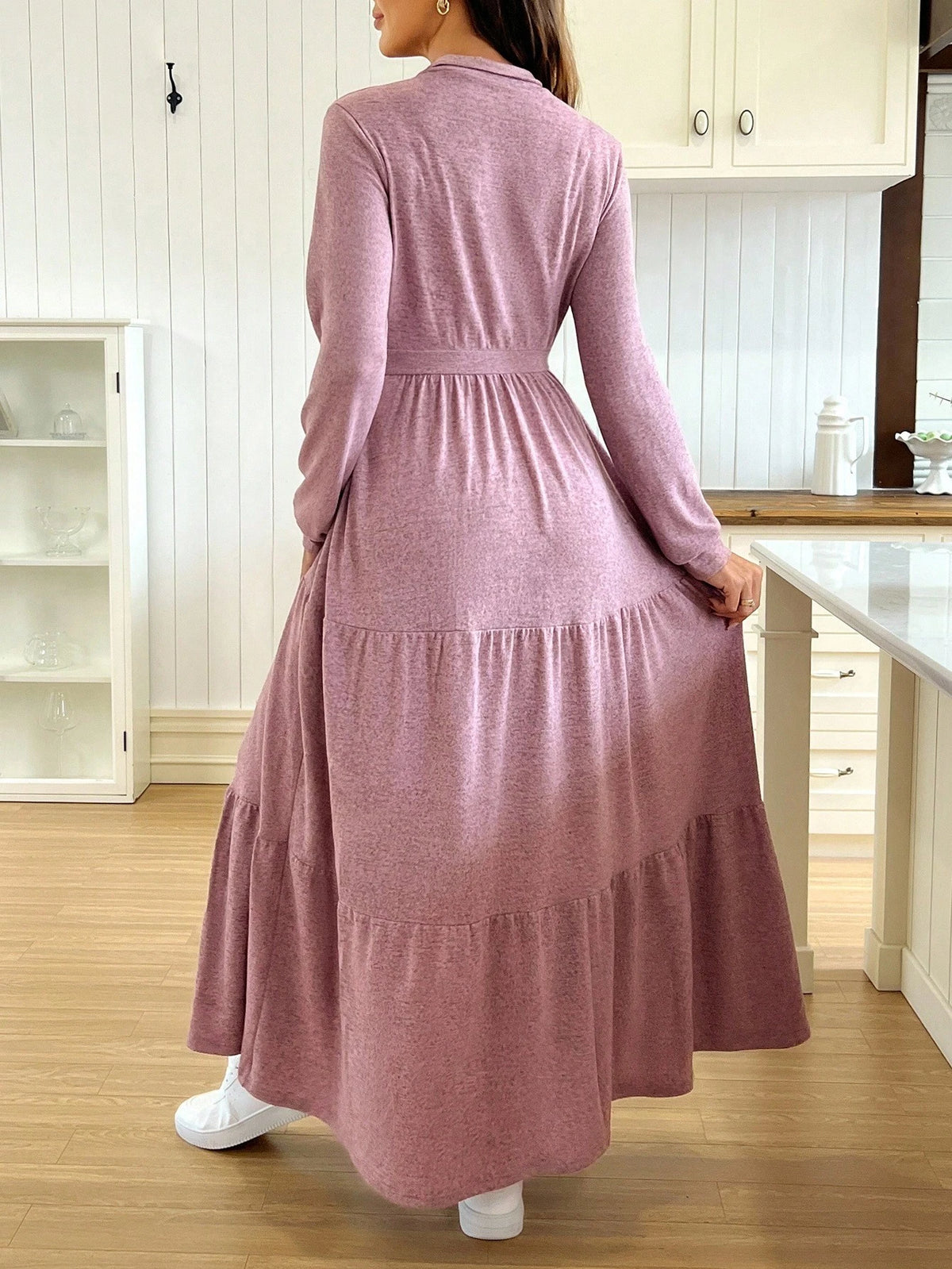 Casual Solid Color Turndown Collar Nursing Dress Fall