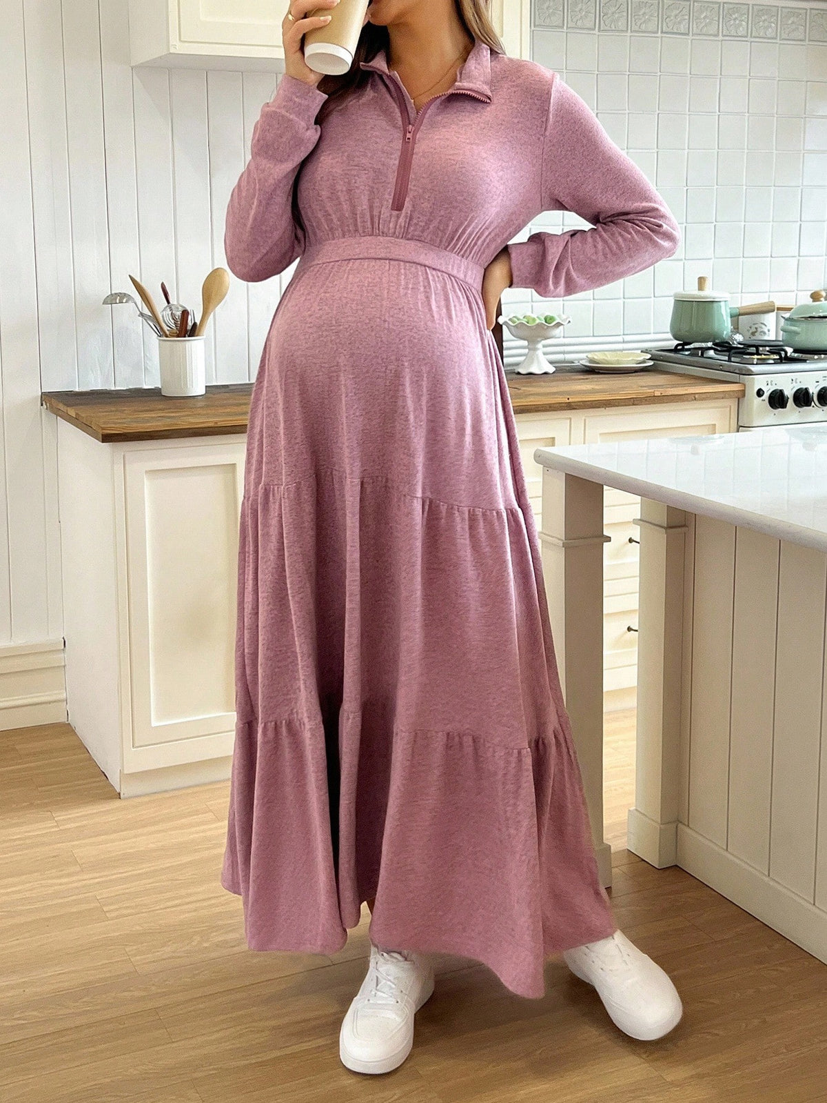 Casual Solid Color Turndown Collar Nursing Dress Fall