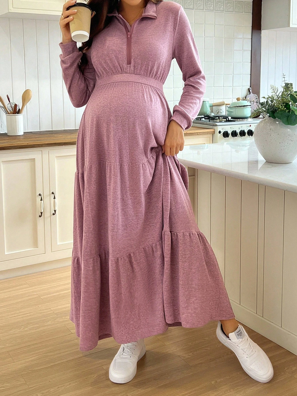 Casual Solid Color Turndown Collar Nursing Dress Fall