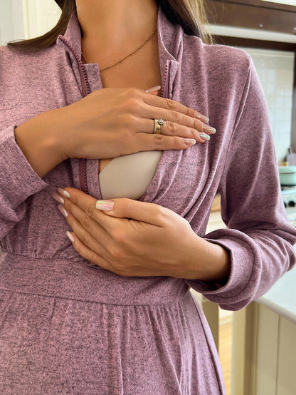 Casual Solid Color Turndown Collar Nursing Dress Fall