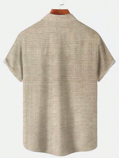 Casual Striped Textured Print Men's Lightweight Loose Short Sleeve Shirt