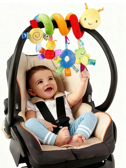 Caterpillar Spiral Baby Stroller Safety Seat Toy, Soft Plush Rattle Hanging Toy, Newborn Visual Grasping Early Education Sensory Toy (Random Tag Pattern)