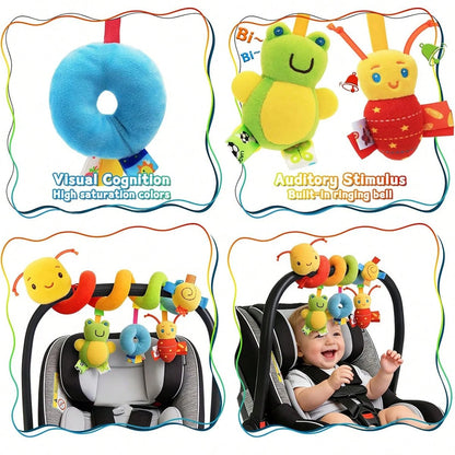 Caterpillar Spiral Baby Stroller Safety Seat Toy, Soft Plush Rattle Hanging Toy, Newborn Visual Grasping Early Education Sensory Toy (Random Tag Pattern)