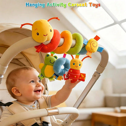 Caterpillar Spiral Baby Stroller Safety Seat Toy, Soft Plush Rattle Hanging Toy, Newborn Visual Grasping Early Education Sensory Toy (Random Tag Pattern)