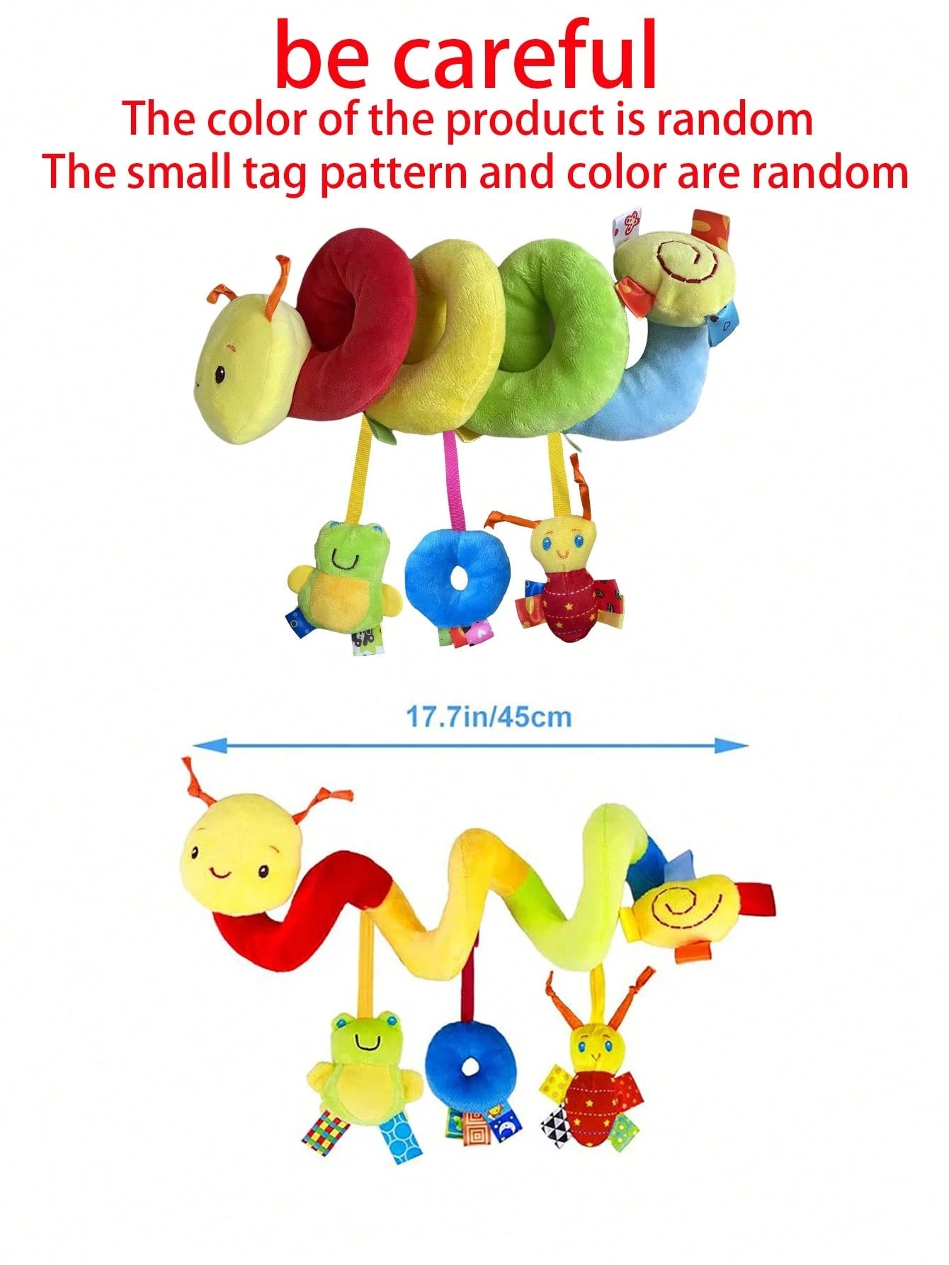 Caterpillar Spiral Baby Stroller Safety Seat Toy, Soft Plush Rattle Hanging Toy, Newborn Visual Grasping Early Education Sensory Toy (Random Tag Pattern)