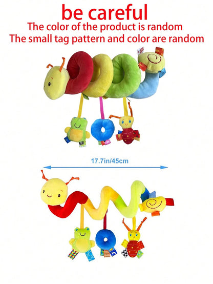Caterpillar Spiral Baby Stroller Safety Seat Toy, Soft Plush Rattle Hanging Toy, Newborn Visual Grasping Early Education Sensory Toy (Random Tag Pattern)
