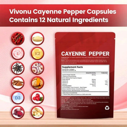 Cayenne Pepper Softgels Supplement, Supports Leg Vein, Heart And Blood Vessel Health, With Vitamin E D3+K2 And Extracts Of Grape Seed, Hawthorn, Beetroot And Others (240 Softge/1 Bag)