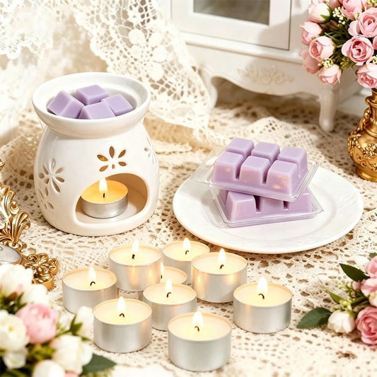 Ceramic Wax Melt Warmer, Inclusion 10 Pack Unscented Palm Wax Tea Lights Candles, 6 X 3 Oz Lavender Scented Wax Melts
