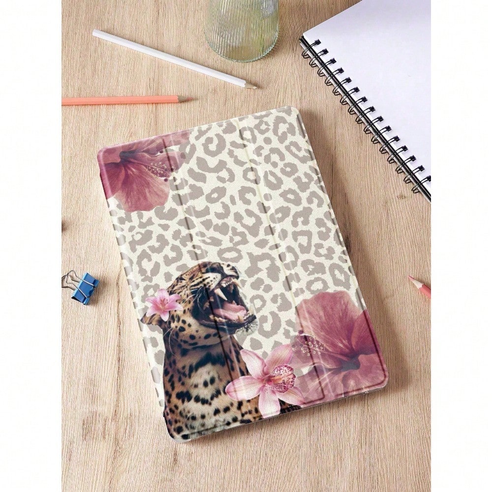 Cheetah,Leopard Print 1pc Black Leopard Print Tablet Protective Case With Pen Slot, Anti-Drop, Support Sleep/Wake, Compatible With Samsung, And IPad