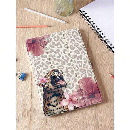 Cheetah,Leopard Print 1pc Black Leopard Print Tablet Protective Case With Pen Slot, Anti-Drop, Support Sleep/Wake, Compatible With Samsung, And IPad
