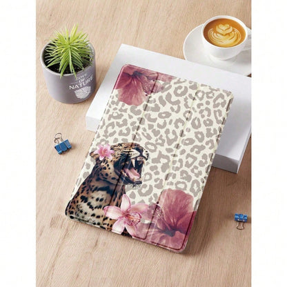 Cheetah,Leopard Print 1pc Black Leopard Print Tablet Protective Case With Pen Slot, Anti-Drop, Support Sleep/Wake, Compatible With Samsung, And IPad