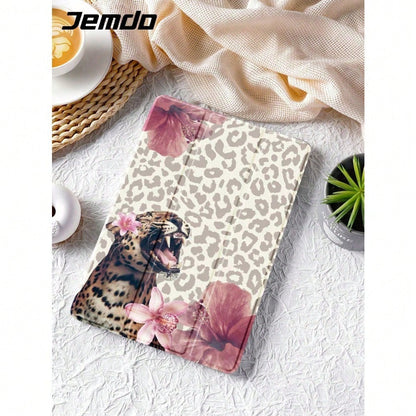 Cheetah,Leopard Print 1pc Black Leopard Print Tablet Protective Case With Pen Slot, Anti-Drop, Support Sleep/Wake, Compatible With Samsung, And IPad