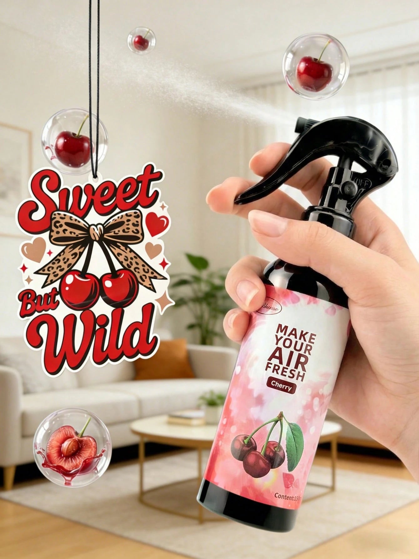 Cherry Scented Car Fragrance Bag, Long-Lasting Odor Removal, Cute Car Ornament, Suitable For Women, Car Interior Decor Sachet, Applicable For Closet, Bedroom, Gym Locker, Home Use, RV Camping Essentia