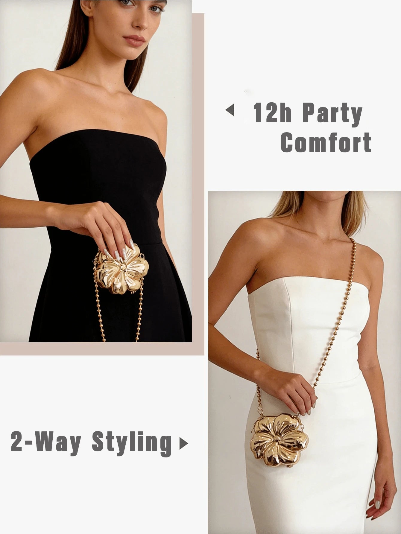 Chic Mini Chain Bag For Women Petal Design Evening Bag Gold/Silver Color Shoulder Bag Hard Shell Handbag For Gift Party Date Night Cruise Essential