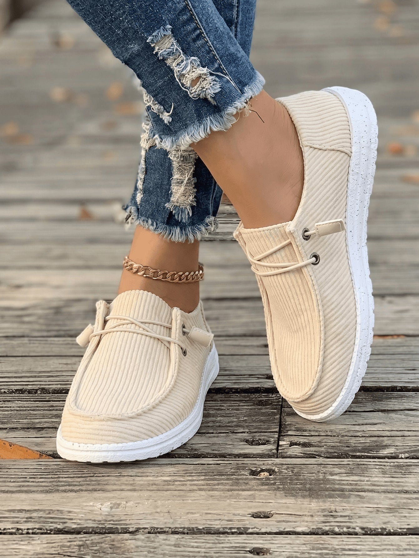 Chic Women's Canvas Slip Ons - Minimalist Casual Shoes With Ankle Strap, Comfortable Errand Shoes For Daily Wear,Women's Slip On Canvas Shoes