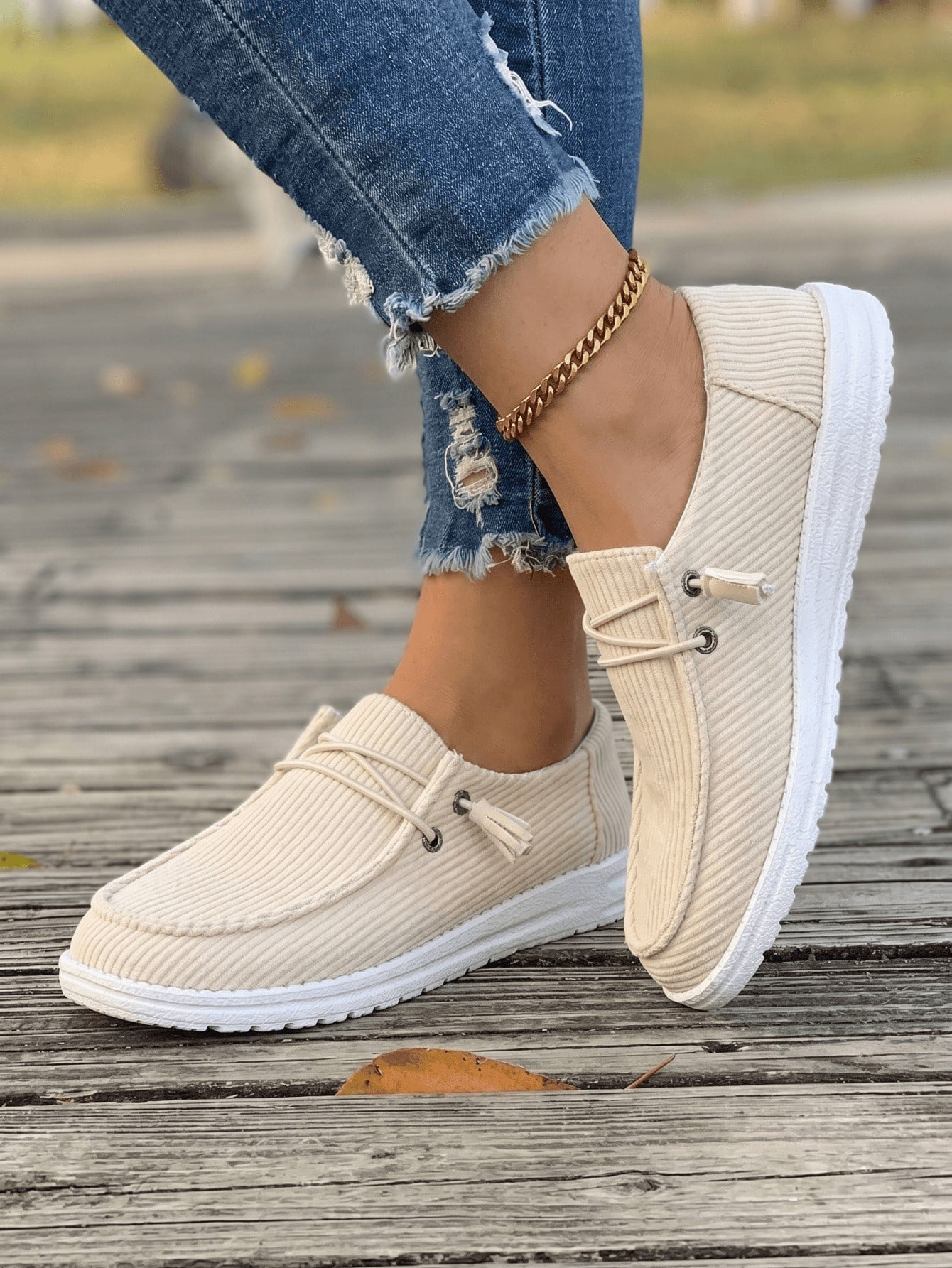 Chic Women's Canvas Slip Ons - Minimalist Casual Shoes With Ankle Strap, Comfortable Errand Shoes For Daily Wear,Women's Slip On Canvas Shoes