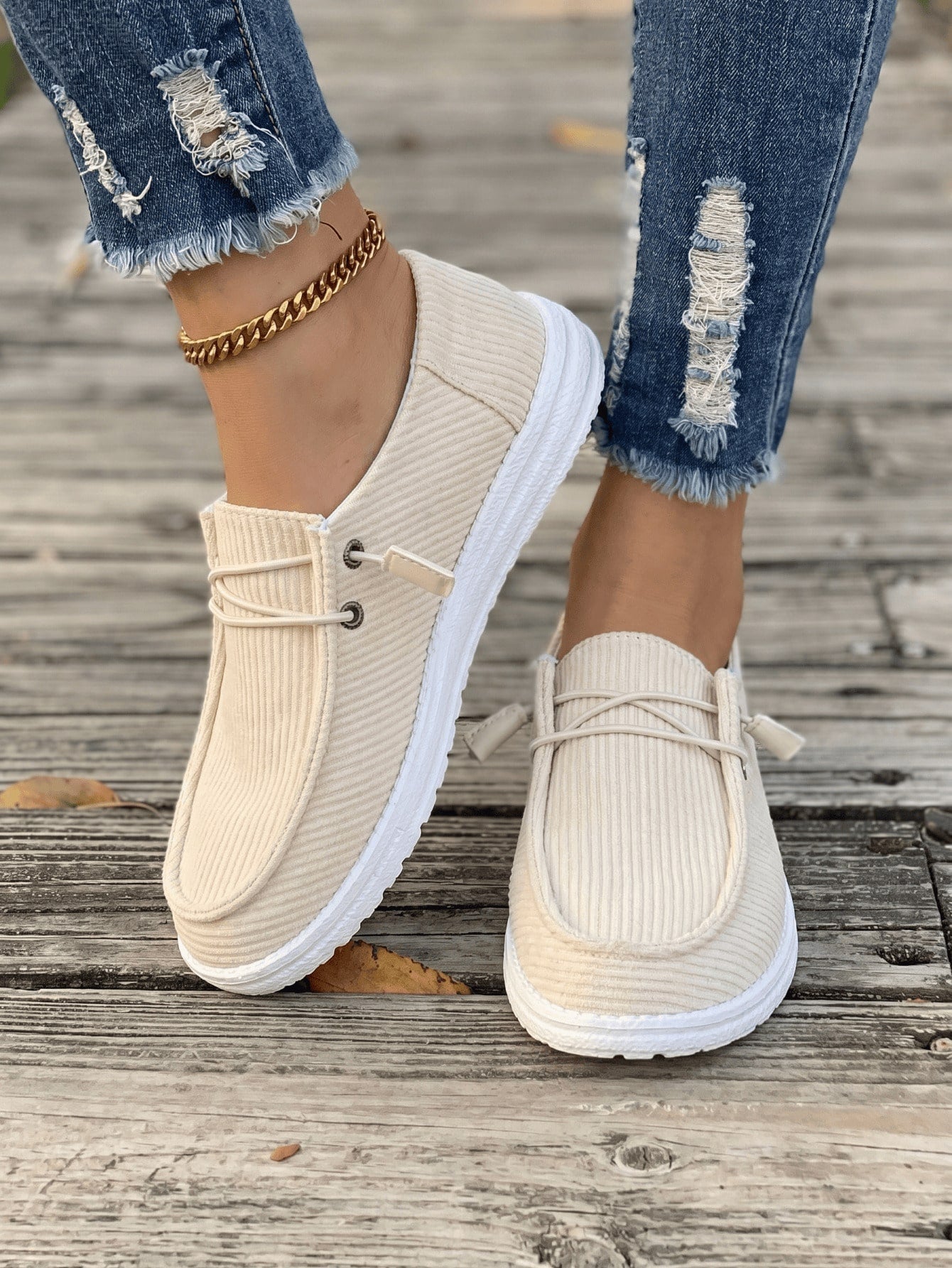 Chic Women's Canvas Slip Ons - Minimalist Casual Shoes With Ankle Strap, Comfortable Errand Shoes For Daily Wear,Women's Slip On Canvas Shoes