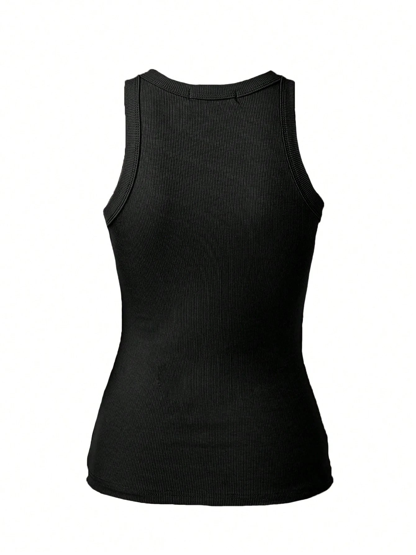 ChicMe Sleeveless Ribbed Knit Tank Top, Fitted Style, Basic Casual Everyday Wear For Women Elegant Black Summer