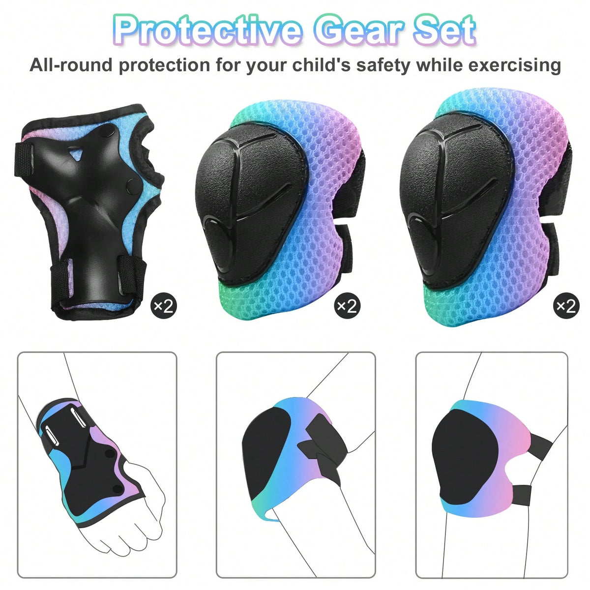 Children's Helmet Protection Set- Knee Pads, Elbow Pads And Wrist Guards, Suitable For Children Aged 2-5, Back To School