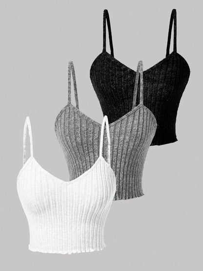 Chiquease 3pcs/set Solid Color Tank Tops