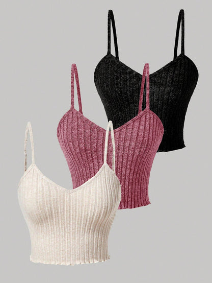 Chiquease 3pcs/set Solid Color Tank Tops