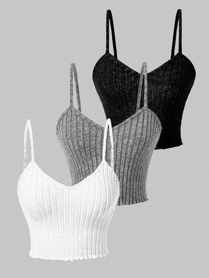 Chiquease 3pcs/set Solid Color Tank Tops