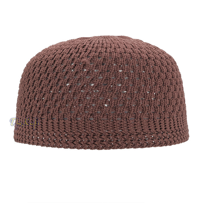 Chocolate Brown Open-Weave Stretchable 100% Nylon Kufi Skull Cap