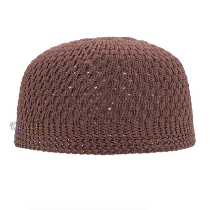 Chocolate Brown Open-Weave Stretchable 100% Nylon Kufi Skull Cap