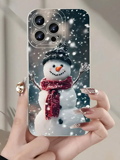 Christmas Snowman With Hat And Scarf Phone Case Suitable Compatible With Iphone 17,16, 15, 14, 13, 12, 11, PRO MAX, X, XS, XSMAX,PLUS,MINI,16E/SE4,As Well As, Compatible With Galaxy S22/23/24/25 Edge