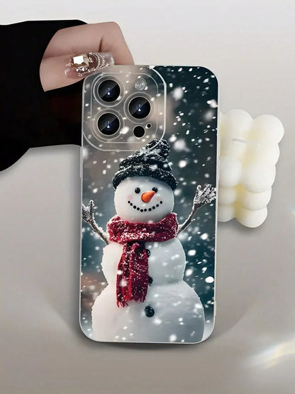 Christmas Snowman With Hat And Scarf Phone Case Suitable Compatible With Iphone 17,16, 15, 14, 13, 12, 11, PRO MAX, X, XS, XSMAX,PLUS,MINI,16E/SE4,As Well As, Compatible With Galaxy S22/23/24/25 Edge