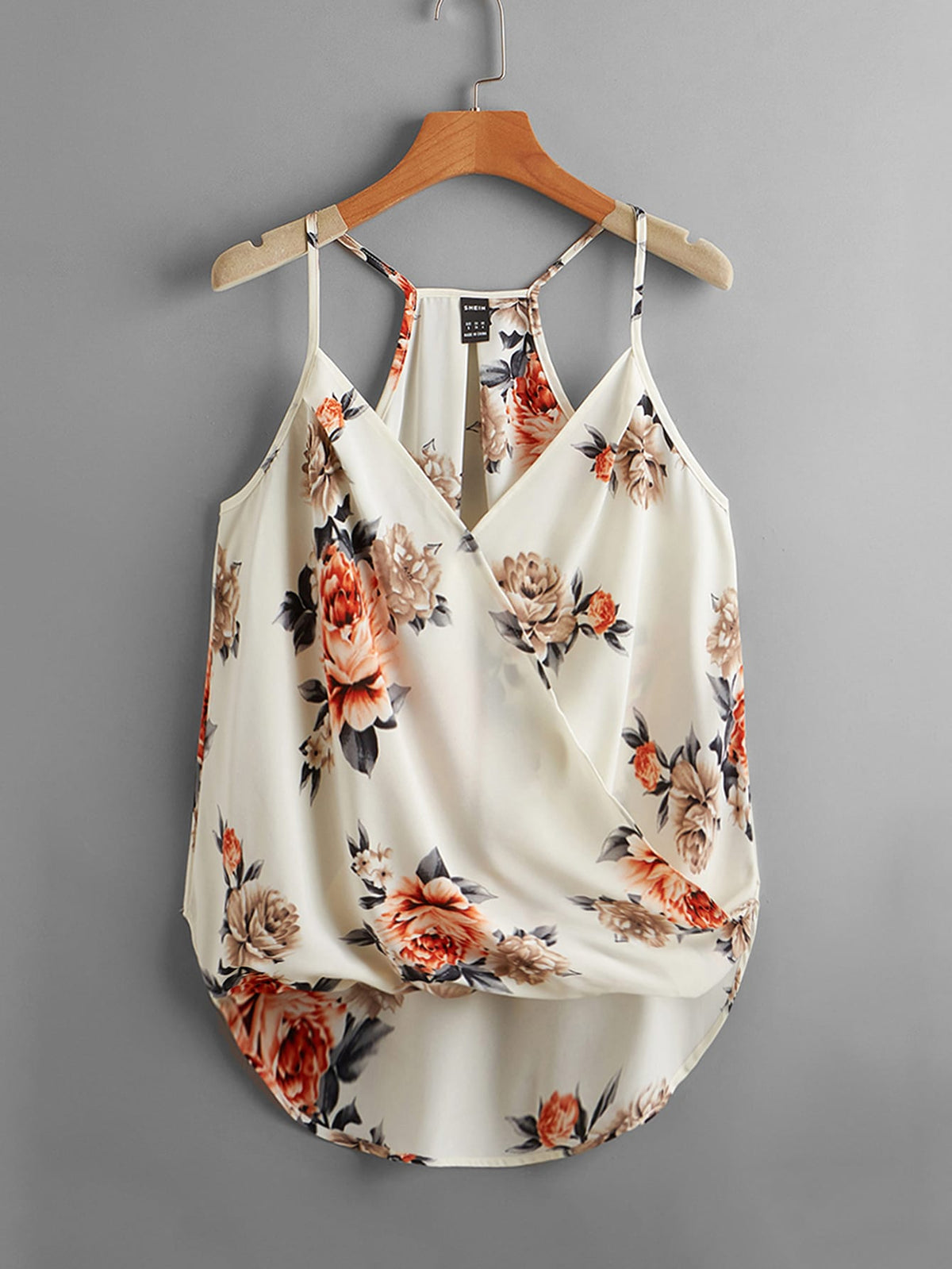 Clasi Beige, Summer, Boho, Vacation, Holiday Floral Print High Low Hem Cami Top, Elegant Beach, Casual For Women, Festival & Party