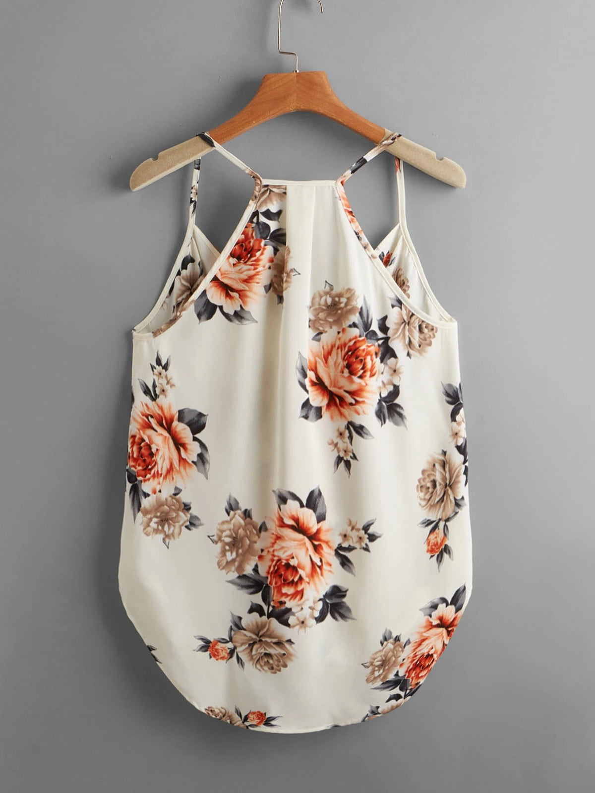 Clasi Beige, Summer, Boho, Vacation, Holiday Floral Print High Low Hem Cami Top, Elegant Beach, Casual For Women, Festival & Party