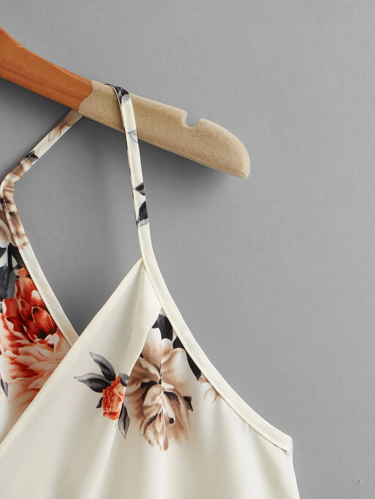 Clasi Beige, Summer, Boho, Vacation, Holiday Floral Print High Low Hem Cami Top, Elegant Beach, Casual For Women, Festival & Party