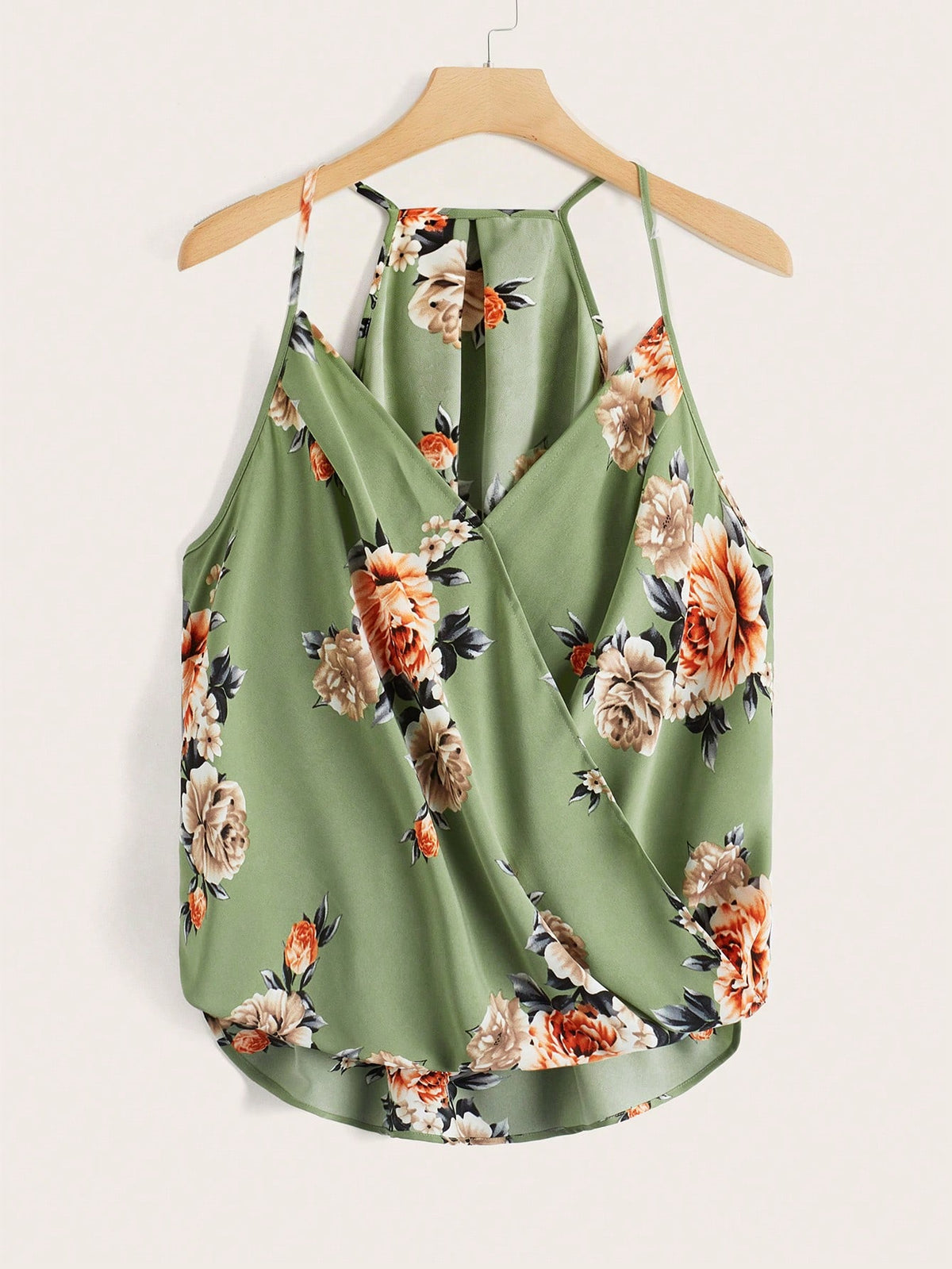 Clasi Beige, Summer, Boho, Vacation, Holiday Floral Print High Low Hem Cami Top, Elegant Beach, Casual For Women, Festival & Party