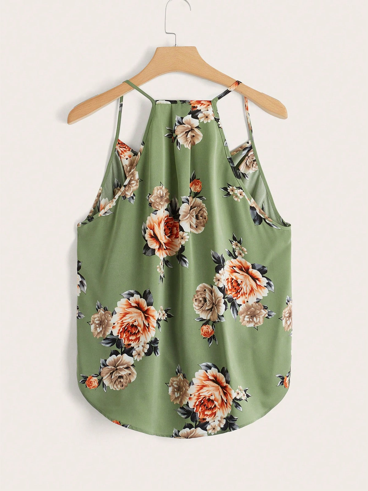 Clasi Beige, Summer, Boho, Vacation, Holiday Floral Print High Low Hem Cami Top, Elegant Beach, Casual For Women, Festival & Party