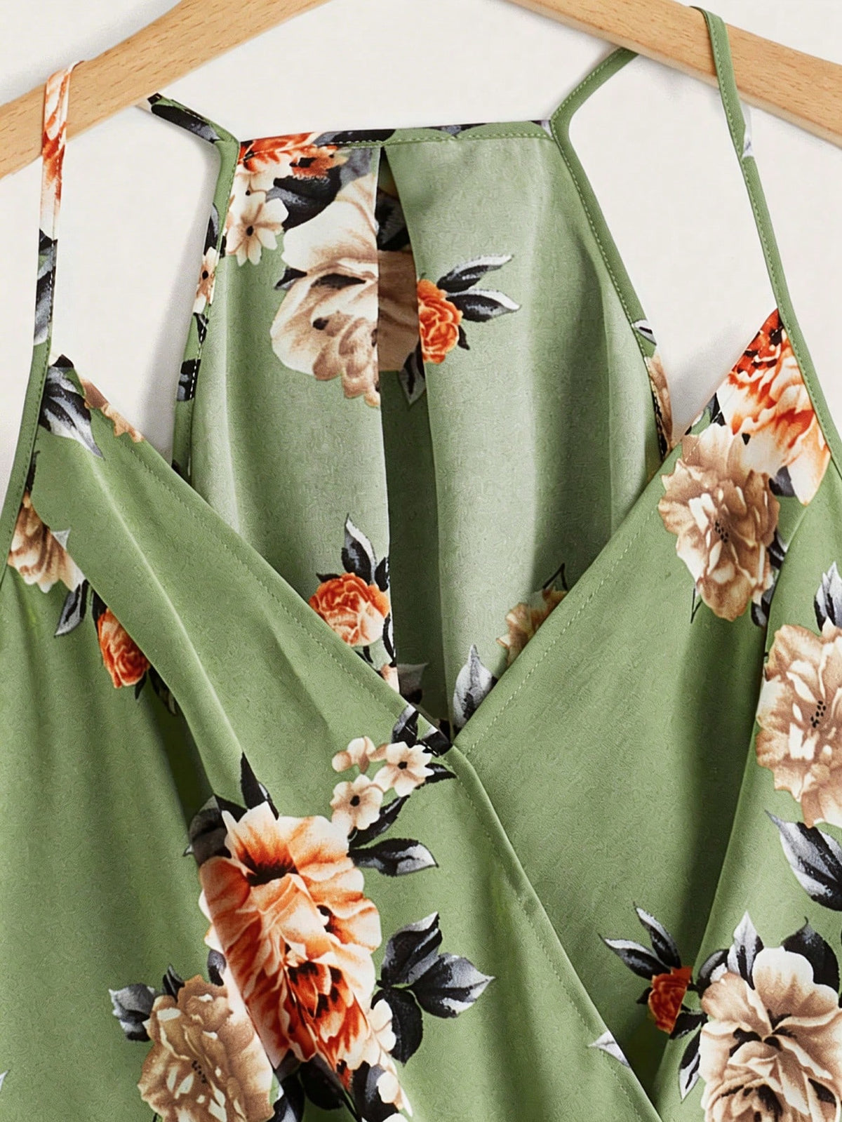 Clasi Beige, Summer, Boho, Vacation, Holiday Floral Print High Low Hem Cami Top, Elegant Beach, Casual For Women, Festival & Party