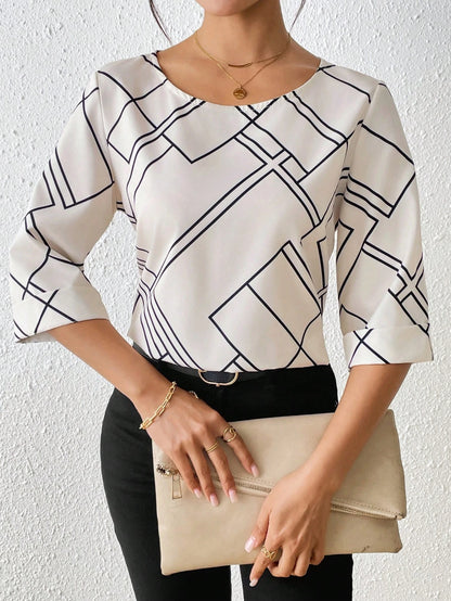 Clasi Casual Commuter Geometric Print Round Neck Shirt