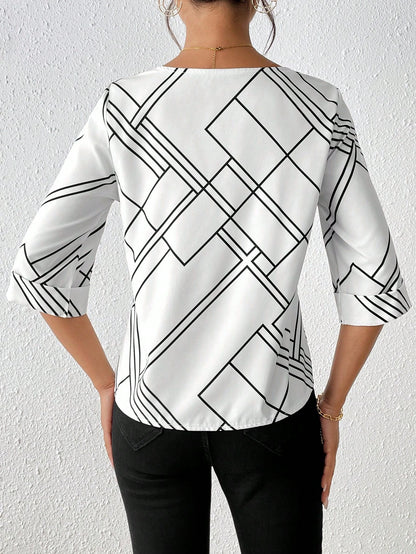 Clasi Casual Commuter Geometric Print Round Neck Shirt