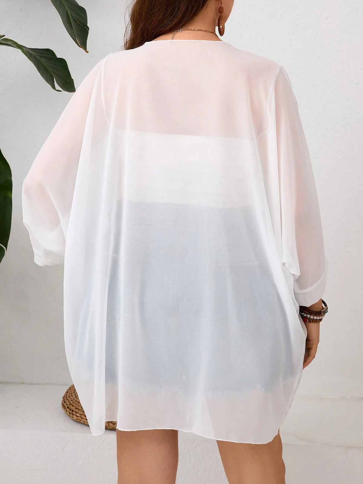 Clasi Plus Size Women Loose Open Front Batwing Sleeve Solid Color Coat For Summer