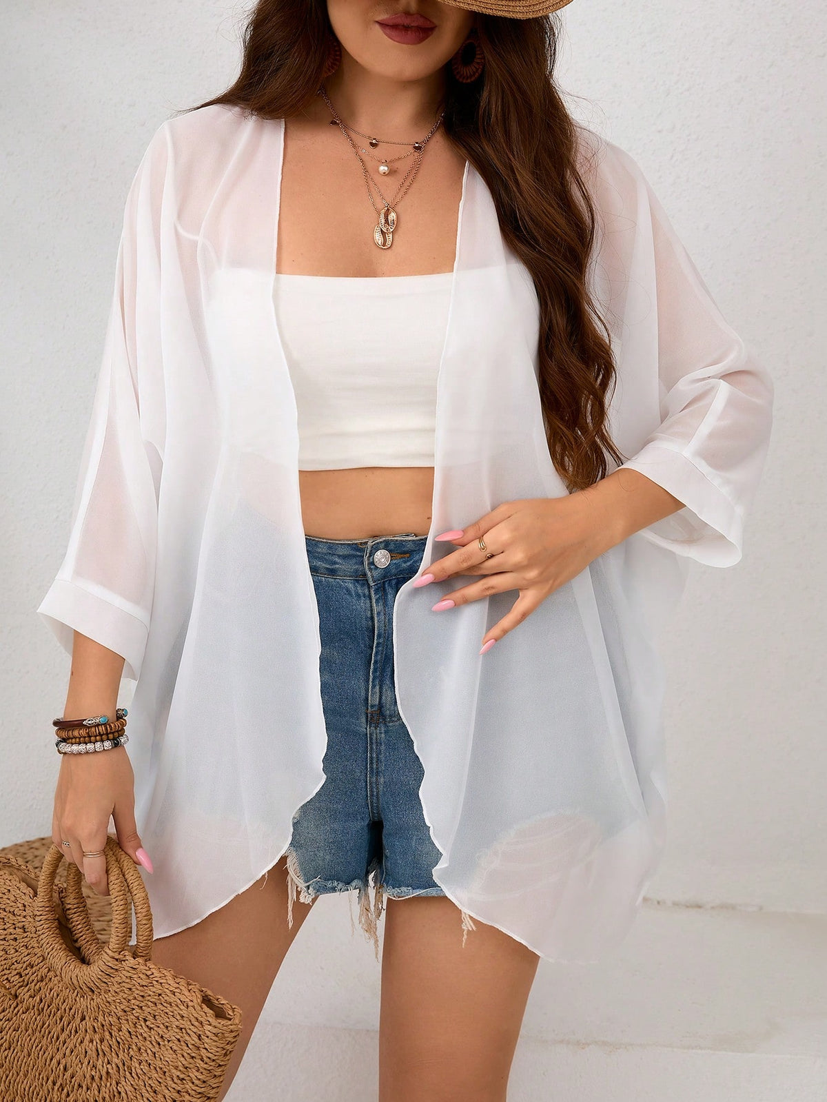 Clasi Plus Size Women Loose Open Front Batwing Sleeve Solid Color Coat For Summer
