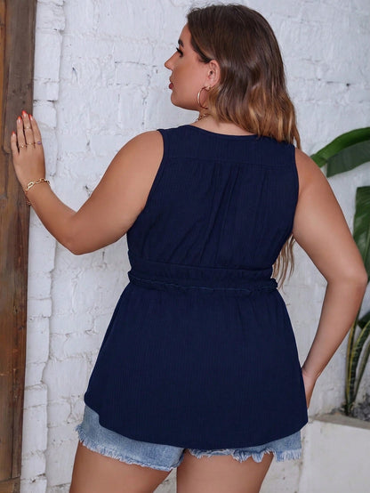 Clasi Plus Size Women's Solid Color Deep V-Neck Pleated Casual Versatile Daily Wear Blouse