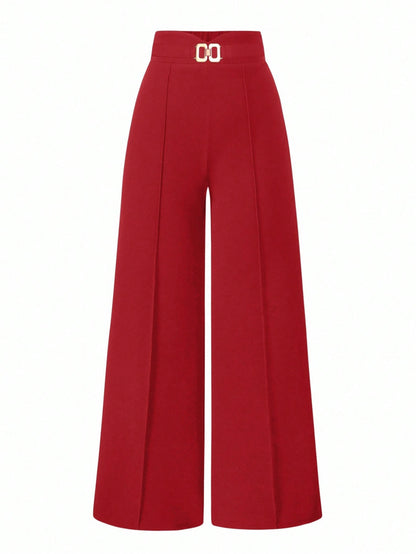 Clasi Women's Elegant Wide Leg Loose Pants With Metal Toothpick Decor Design At Waist Fall Cloth For Women
